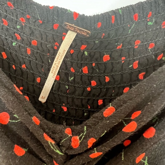 Free People Cherry Print Long Sleeve Ruched Front Top- Medium - Picture 4 of 5